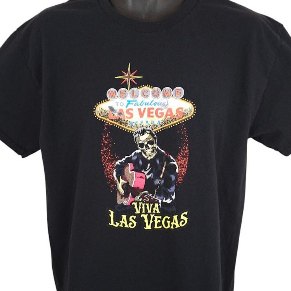 Viva Las Vegas T Shirt Mens Size Large Black Rockabilly Pin Up Travel Souvenir